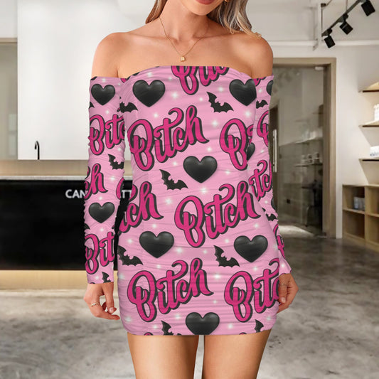 b*tch pink longsleeve ruched bodycon