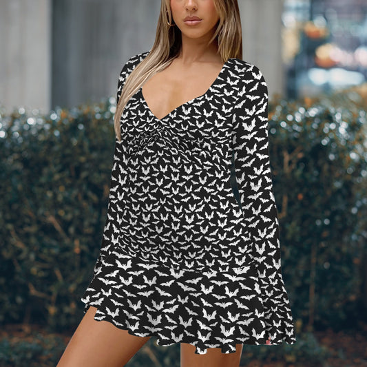 Bat long sleeve ruffled dress