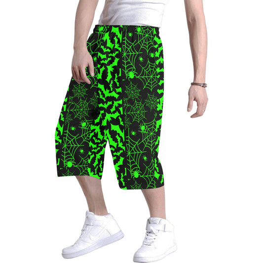 Neon Green Bats & Spiderweb Baggy Shorts