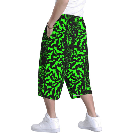 Neon Green Bats & Spiderweb Baggy Shorts
