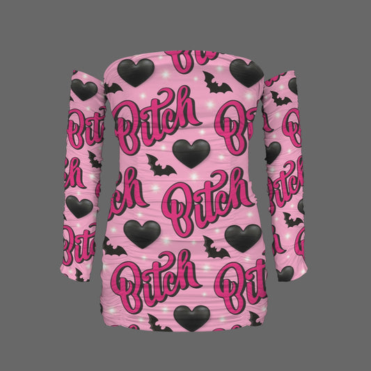 b*tch pink longsleeve ruched bodycon